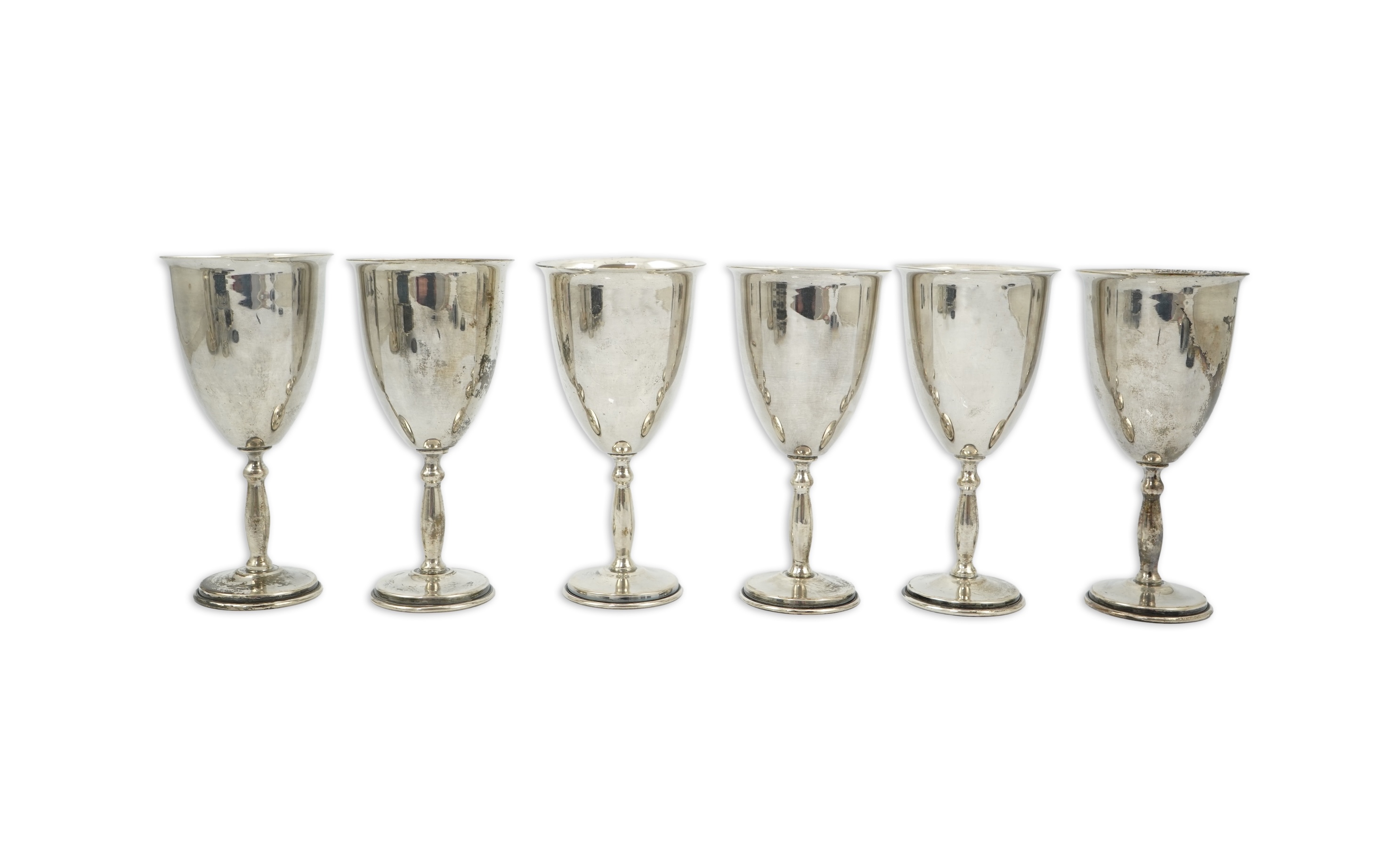 A set of six 20th century Mexican sterling silver goblets